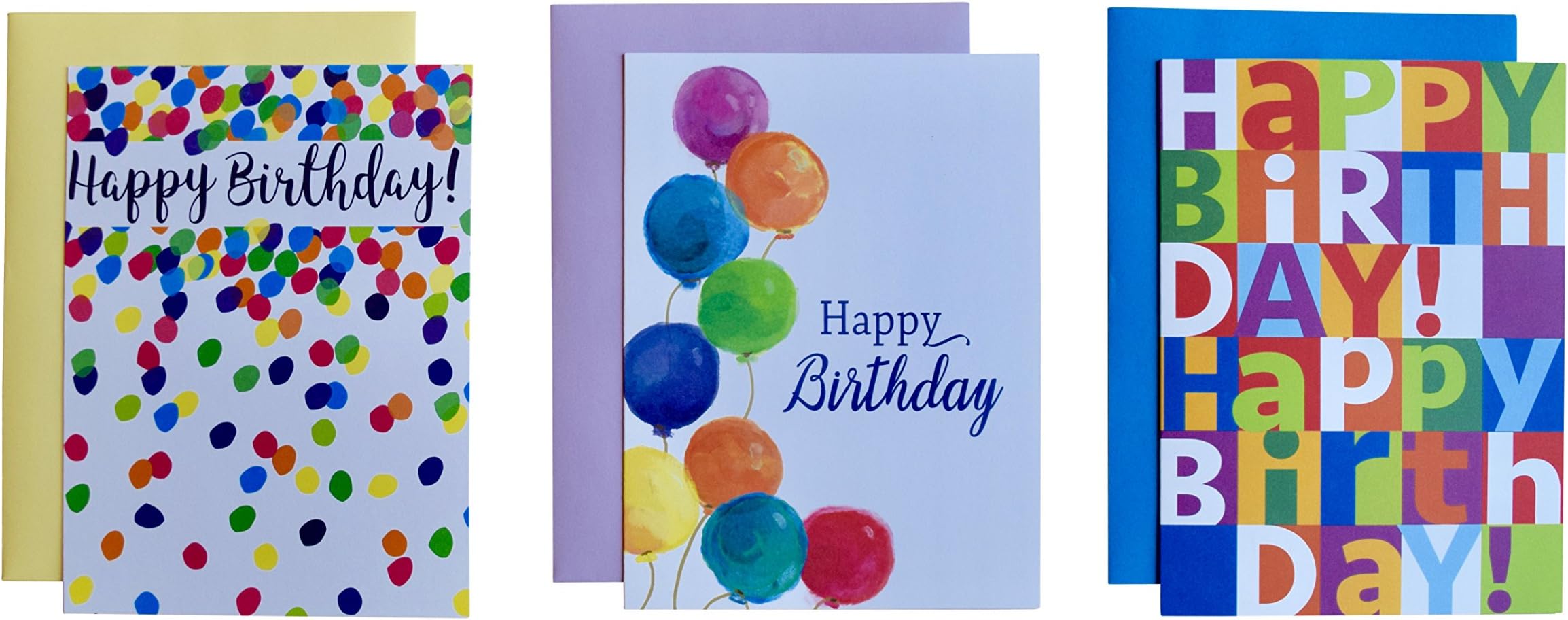 BIRTHDAY CARD ASSORTMENT + COLORED ENVELOPES: 12 PACK - 3 Designs - 5" x 7" - 100% Recycled Paper - Made in USA