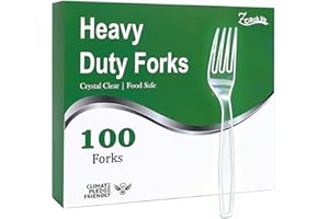 Zcaukya 100 Count Disposable Plastic Forks Set, Clear Plastic Forks Bulk, Heavy Duty Solid Utensils for Parties, Catering, and Everyday Use