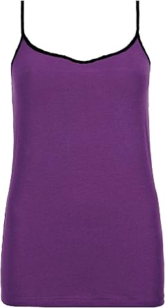 Ladies Marks Spencer Stretchy Cotton Rich Strappy Camisole Vest Top M S 16 Purple Black Trim Amazon Co Uk Clothing