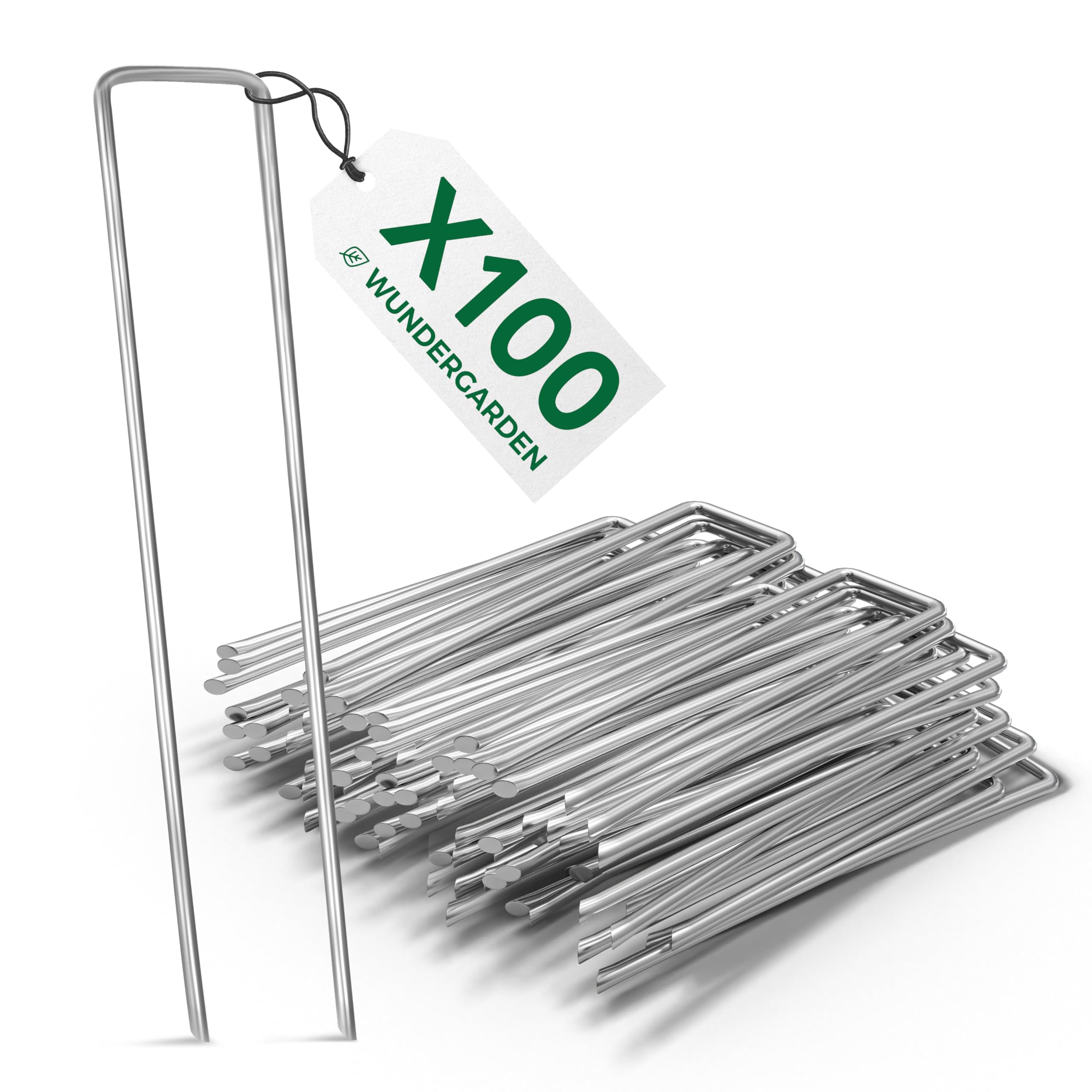 WUNDERGARDEN Pack of 100 x 6''/150mm 11 Gauge U-shaped multi-purpose galvanised steel Garden Securing Pegs - Ideal for securing weed fabric, landscape fabric, netting, ground sheets and fleece