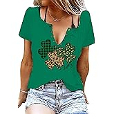 St Pattys Day Shirt Women Green Shamrock Tee Shirt V Neck Clover Tops Tee