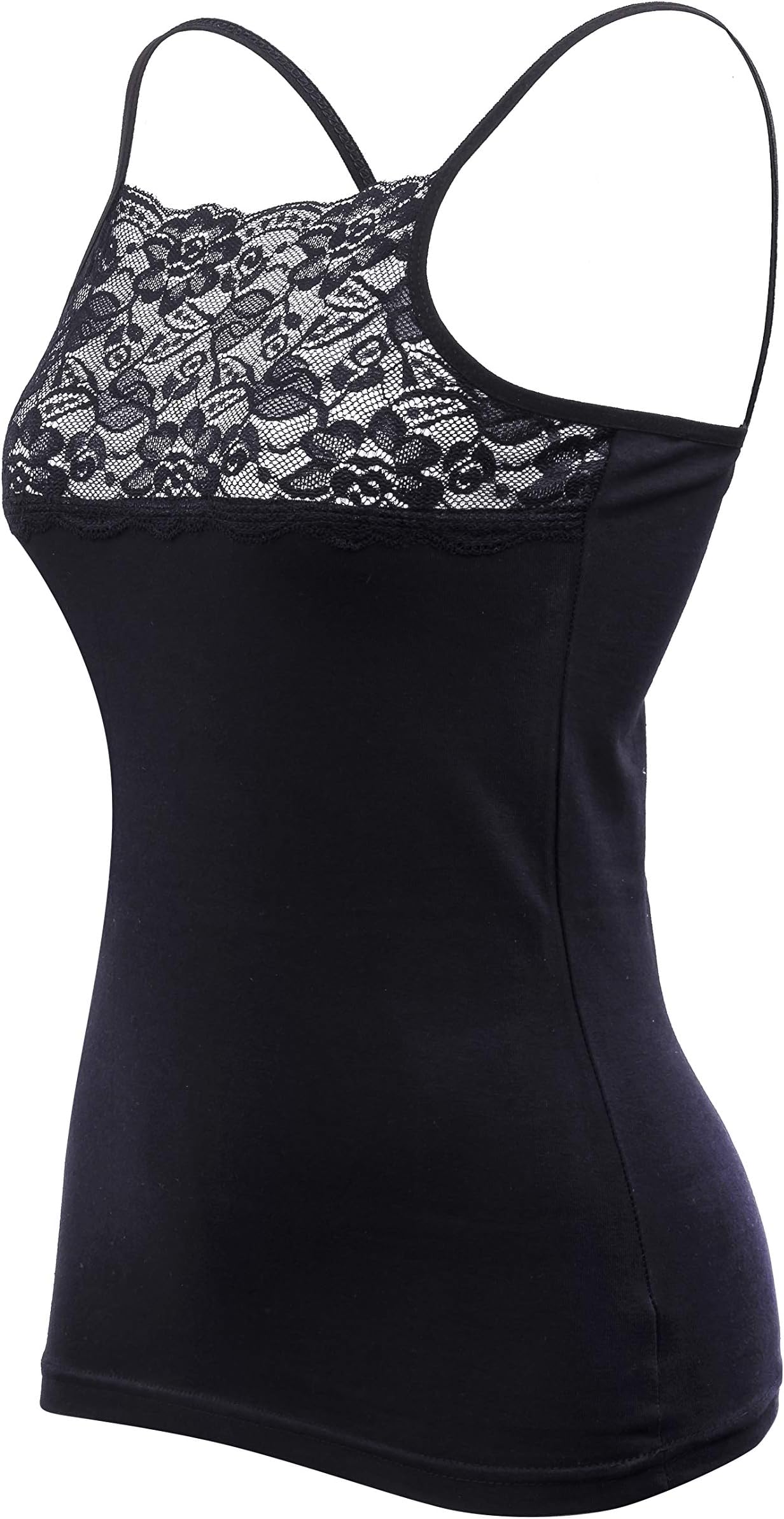 Maria Angel Ladies Plain Cotton Vest Top Lace Trim Neck Design Cami Strappy Camisole 6033