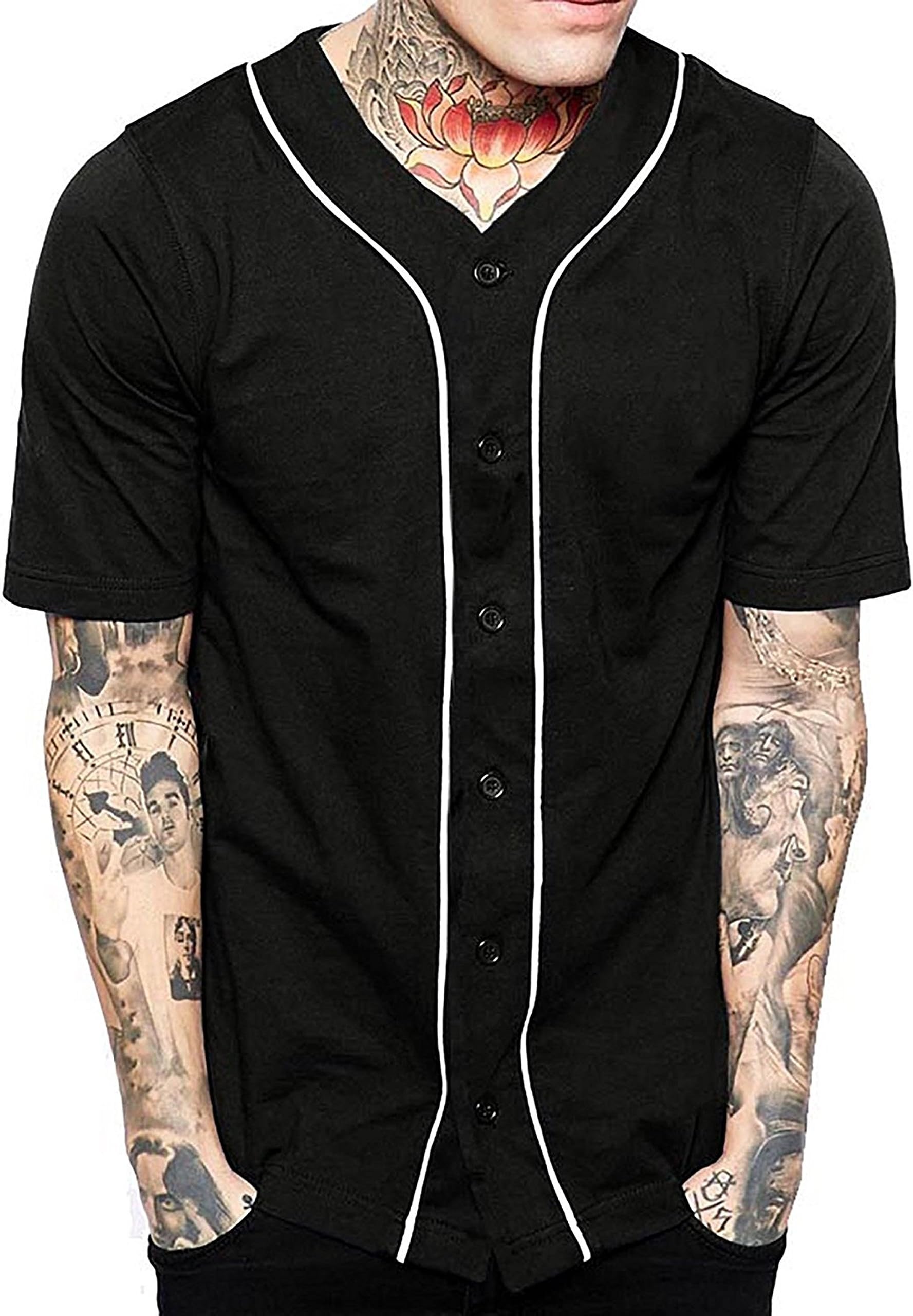 PAUSE Black Solid Cotton Round Neck Slim Fit Half Sleeve Men's Baseball Jersey