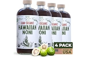 Healing Noni - 4-Pack Glass Bottle 32oz - Hawaiian Sparkling RAW Organic Juice - All-Natural Unsweetened Fresh Fruit - Farm Direct - USDA Certified