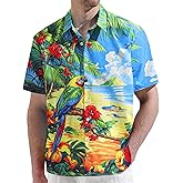 JOGAL Mens Tropical Hawaiian Shirt Short Sleeve Button Down Floral Print Casual Shirt Vacation Summer Beach Shirts