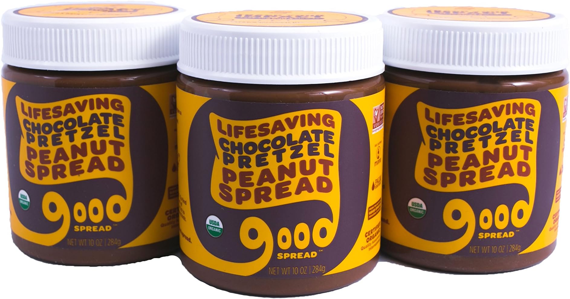 Good Spread Organic Chocolate Pretzel Peanut Butter - USDA Certified Organic, Non-GMO, 10 oz. Jar (3 Pack)