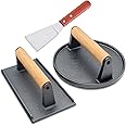 Smash Burger Press, Heavy-Duty Cast Iron Meat Press Hamburger Press with Heat Resistant Wooden Handle Hamburger Patty Maker G
