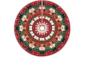 Nutcracker Tree Skirt, Christmas Festive Snowflake Xmas Tree Red Velvet Skirt Holiday Decorations for Home Church Indoor Outd