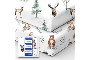 TOTBASIC Crib Sheet Netural, Premium Soft Jersey Knit Fitted Crib Sheet, Crib Mattress Sheet, 28''x52''x9'' Extra Deep Pocket (Deer & Bear)