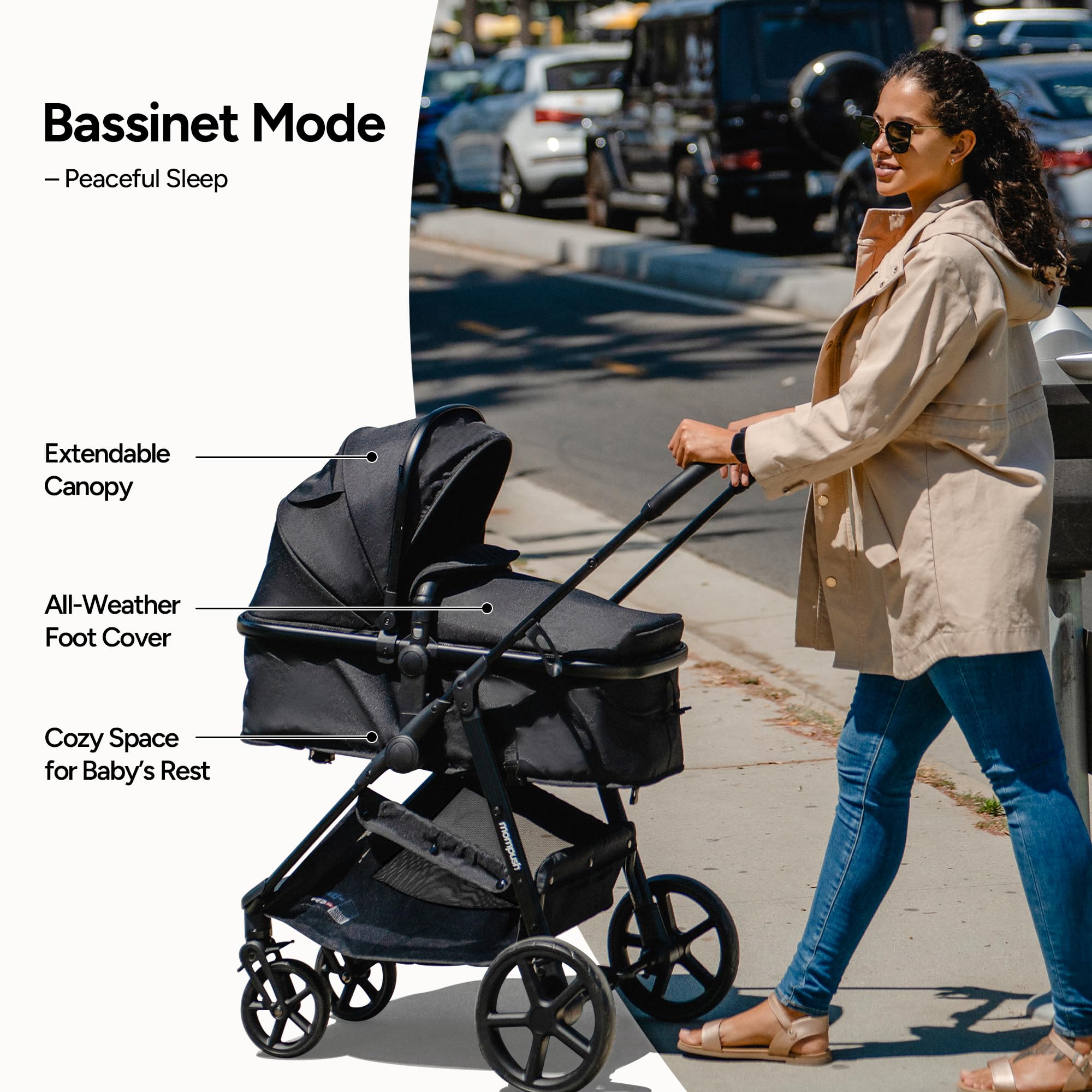 Mompush Wiz 2 in 1 Baby Stroller with Bassinet Mode, Convertible Infant Stroller for Newborn and Toddler with Reversible Seat and Large UPF 50+ Canopy