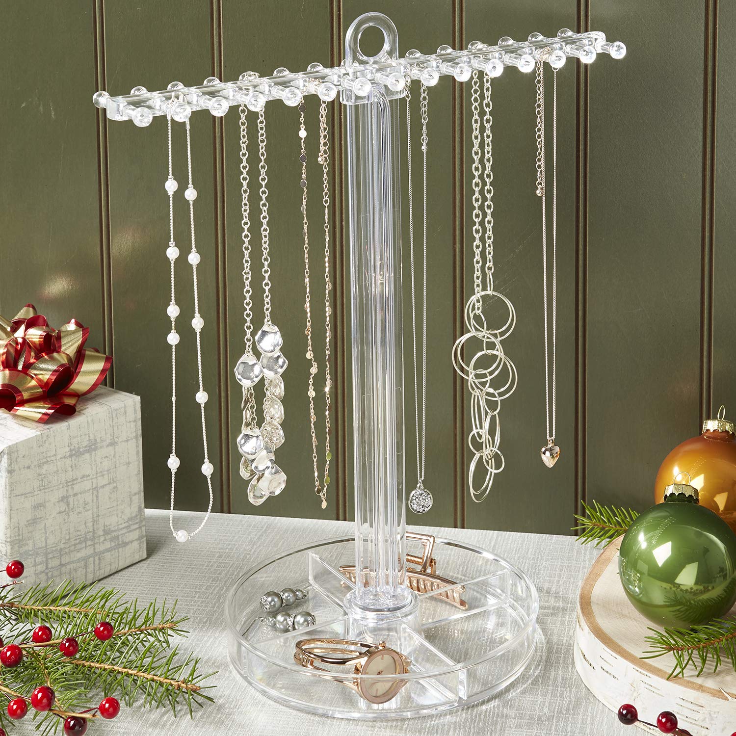 STORi Clear Plastic Necklace Holder with 30 Individual Pegs and Divided Jewelry 80844058535 eBay