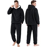 U2SKIIN Mens Teddy Fleece Pajama Set Hooded Sleepwear for Men 2 Piece Lounge Set Long Sleeve Plush Warm PJs with Pocket S-XXL