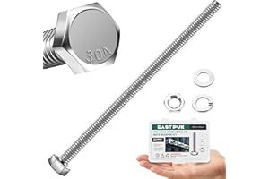 EASTPUK 5/16-18 x 5" Hex Head Bolts Screws with Nuts, Flat & Lock Washers, 304 Stainless Steel Bolts and Nuts External Hex Dr