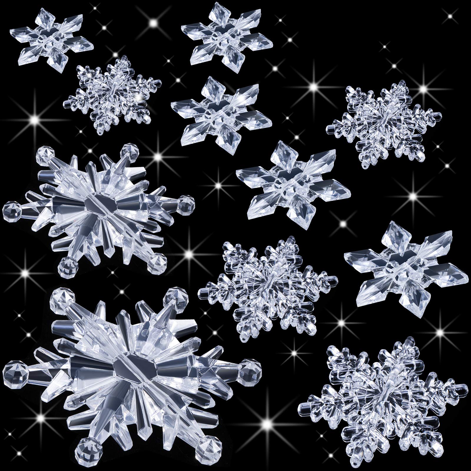 70 Pieces Clear Acrylic Crystal Snowflake Ornaments Winter Snowflake Hanging Pendants for Christmas Xmas Tree Decorations Snow Theme Party Favors Supplies (Transparent)