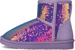 K KomForme Girls Winter Boots Sparkle Sequins Warm Snow Shoes Fur Lined Lightweight Comfy (Toddler/Little Kids/Big Kids)