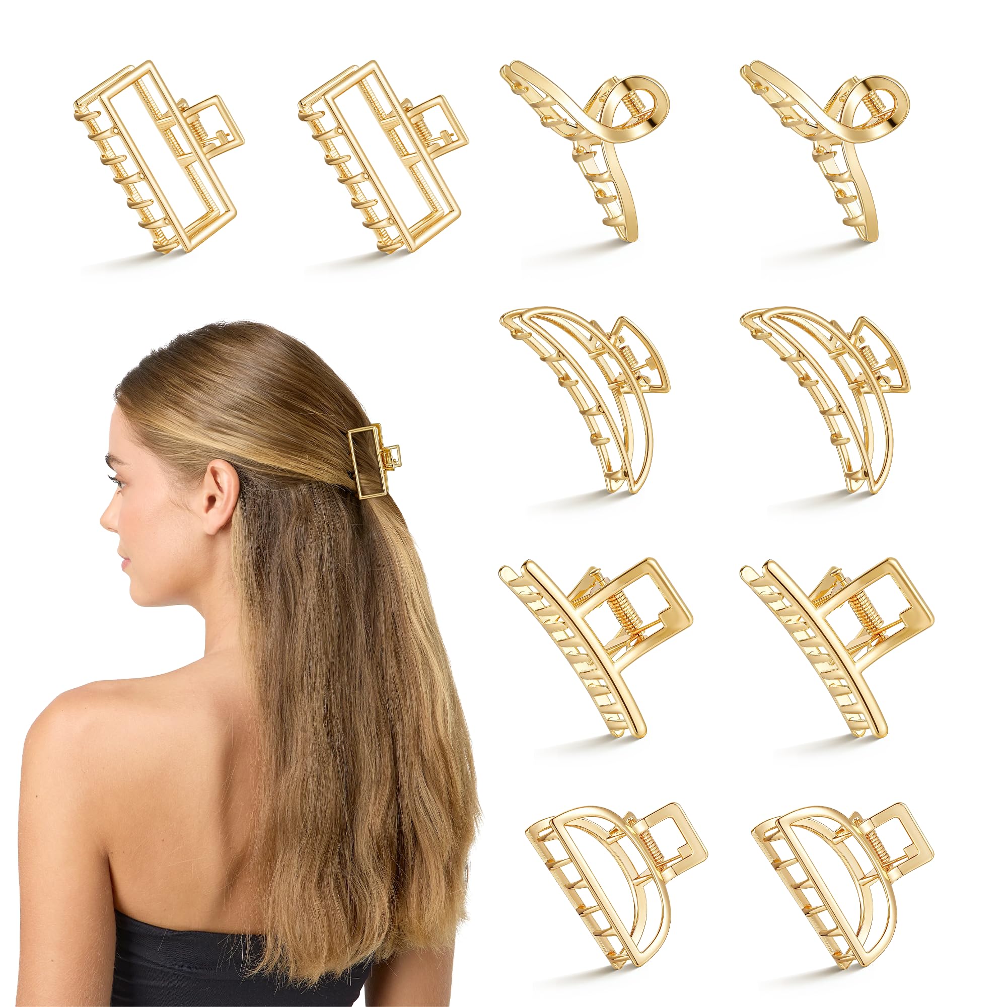 Photo 1 of 10Pcs Small Gold Hair Clips, Medium Metal Hair Claw Clips for Women Thick Thin Hair, Strong Hold Non-Slip Hair Catch Barrettes Jaw Clamp for Long Hair Metal Hair Accessories