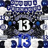 13th Birthday Decorations for Boys Girls, Blue Black Omg Ur A Teenager Birthday Party Decorations, Official 13 Teenager Backdrop, Foil Balloons 13, Banner, Balloons, Hanging Swirls, Birthday Card Set