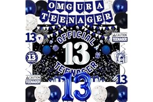 TAOTOSUNE 13th Birthday Decorations for Boys Girls, Blue Black Omg Ur A Teenager Birthday Party Decorations, Official 13 Teenager Backdrop, 13 Foil Balloons, Banner, Balloons, Hanging Swirls, Birthday Card Set