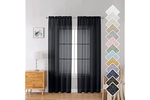 Lecloud Doris Sheer Black Curtains 84 Inches Long 2 Panels Set, Aesthetic Room Decor Faux Sheer Linen Curtain & Drapes for Living Room Bedroom, Dual Rod Pockets Gauzy Slub Window Panel, 40x84 Inch