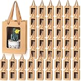 Harloon 48 Pieces Clear Window Paper Gift Bags with Handle 7.9 x 5.9 x 3.9 Inch Transparent Kraft Bags for Bridal Baby Shower Graduate Mother's Day Birthday Party(Brown)