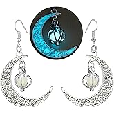EEQQBZ Glow in The Dark Silver Crescent Moon Earrings - Glowing Blue Moon Charm - Magical Fantasy Fairy Glowing Earrings - Glow Jewelry