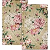Giwawa Vintage Rose Floral Hand Towels, 15x30 in Set of 2, Retro Pink Flower Leaves Stamp Hair Face Towel Soft Highly Absorbent Shabby Chic Beige Fingertip Towel for Bathroom Girl Woman Guest Gifts