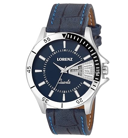 Lorenz MK-1029A Original Blue Date-Date Leather Strap Analog Watch for Men