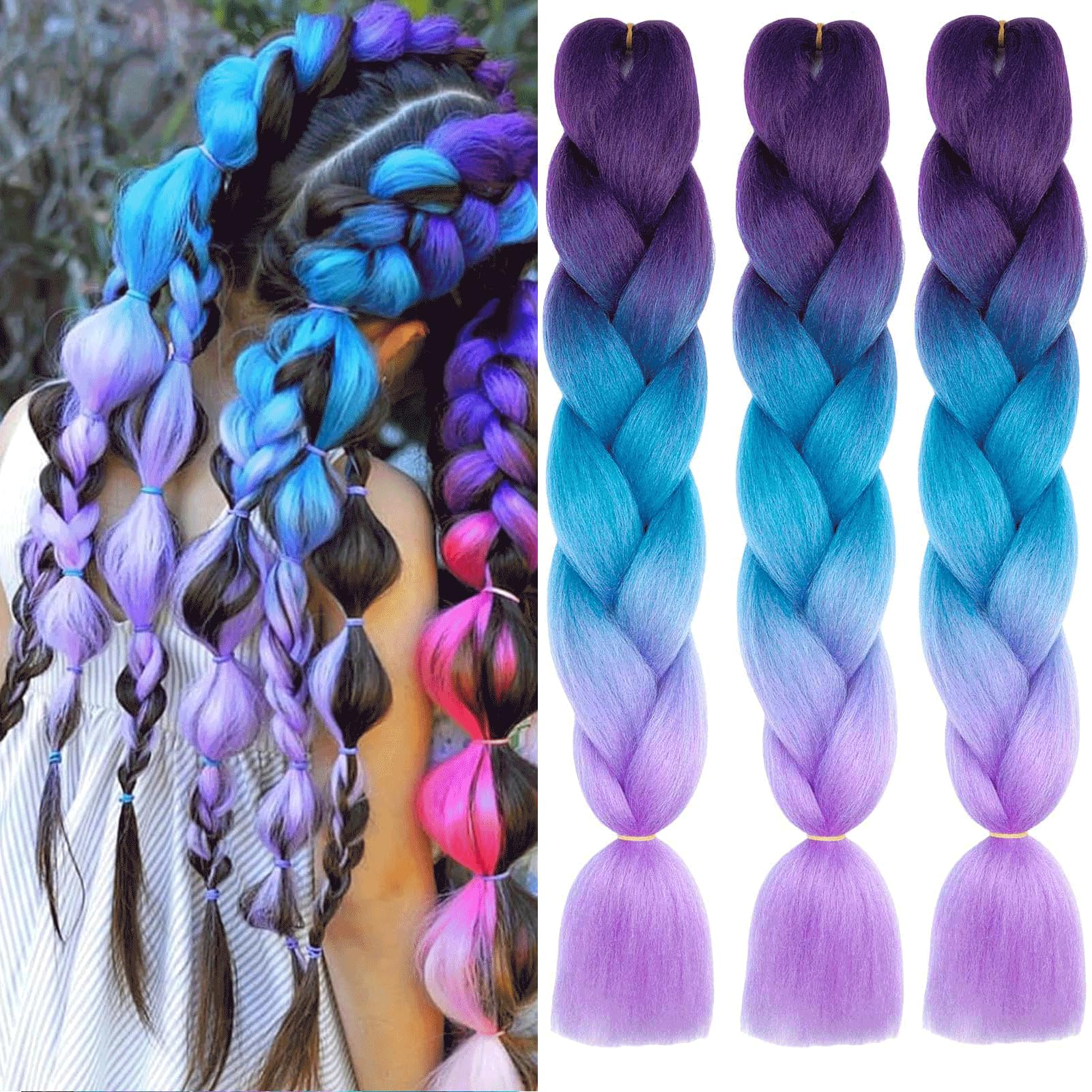 Xtrend 24 Inch 3 Packs Ombre 3Tones Jumbo Braiding Hair Synthetic Ombre Braiding Hair High Temperature Synthetic Crochet Braids Hair Extensions for Women — image 1