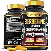 Tenmido Berberine Supplement - 7in1 Formula - Combine with Turmeric, Royal Jelly, Ceylon Cinnamon, Ginkgo Biloba, Ginger & Black Pepper - Digestive Health, Immune Support - 120 Capsules