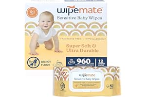 Wipemate EWG-Verified Premium Baby Wipes, 99% Water-Based, Plastic-Free, Ultra-Soft Plant-Based Wipe, Chlorine/Alcohol-Free, pH-Balanced, Hypoallergenic Cruelty-Free with Durable Flip-Top Lid 960-Ct
