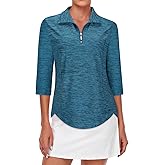 Tanst Sky Womens Golf Polo Shirts Zipper 3/4 Sleeve Moisture Wicking Tops UPF 50+ Workout Tennis Apparel