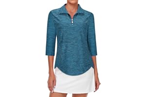 Tanst Sky Womens Golf Polo Shirts Zipper 3/4 Sleeve Moisture Wicking Tops UPF 50+ Workout Tennis Apparel