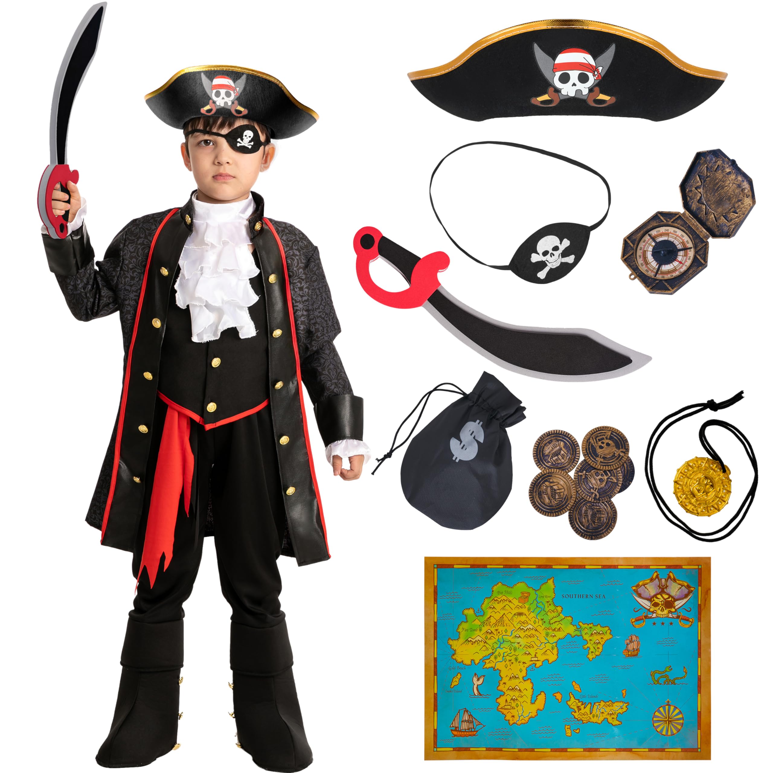 Photo 1 of Spooktacular Creations Halloween Pirate Costume for Kids, Boy Captain Pirate Costume Set for Halloween Trick-or-Treating, Themed Dress-up Party (Large, 10-12 yrs)