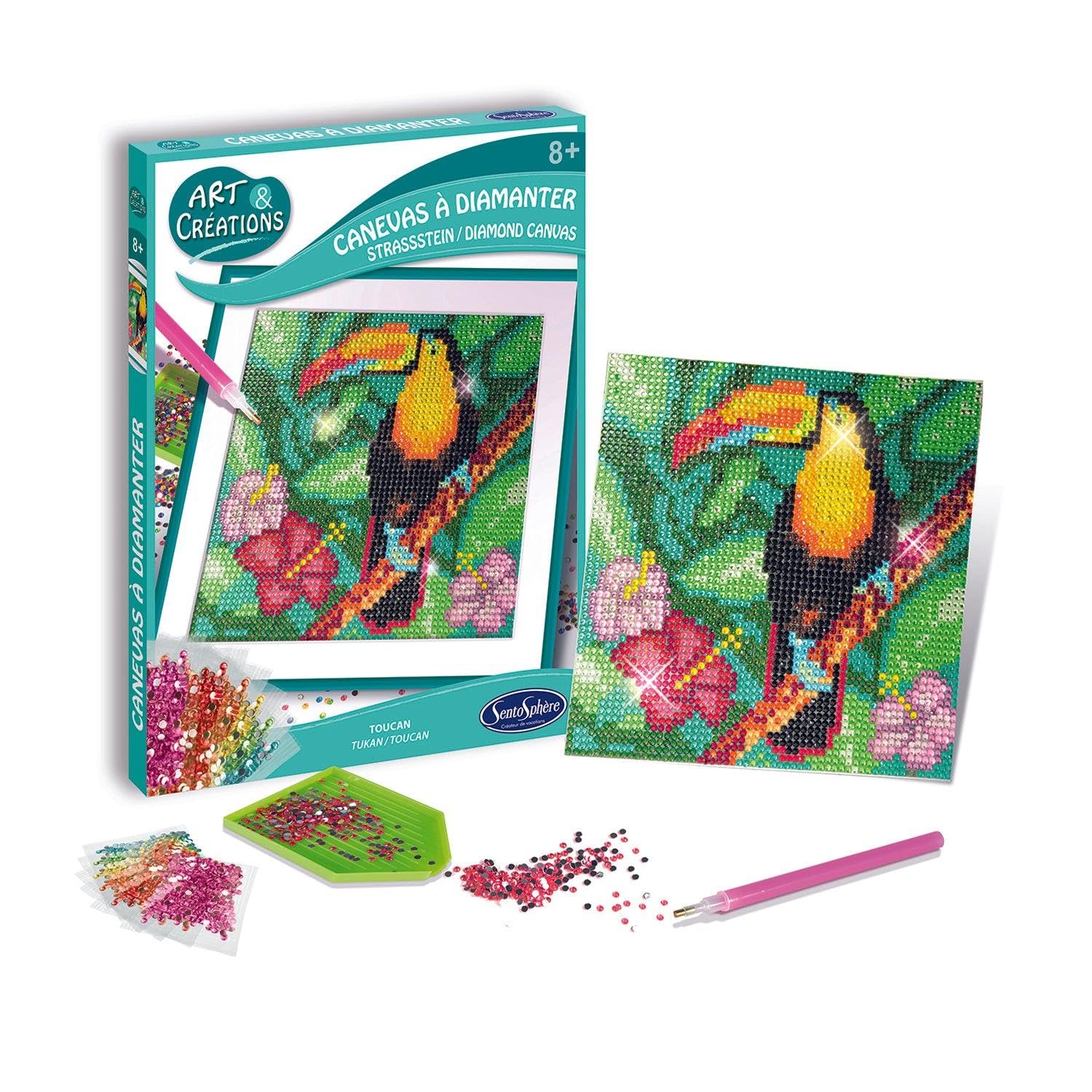 Sentosphère 3902028 Toucan Rhinestone Painting Kit Creative Kit DIY for Children and Adults