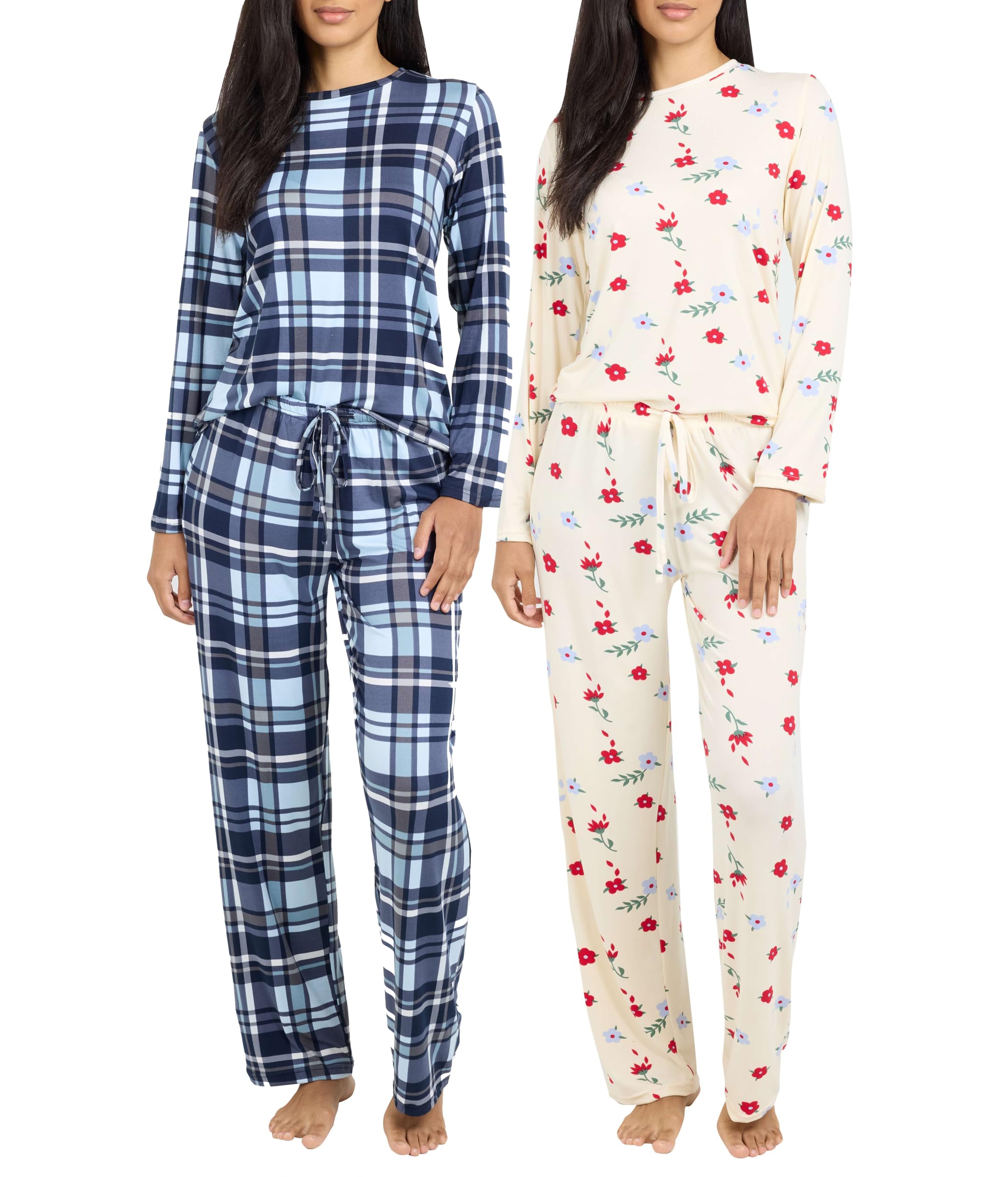 Photo 1 of 2 Pack: Long Sleeve Pajamas For Women Sets Womens Pajama Sets Two Piece Pj Summer Pijamas De Mujer Cotton Pjs Pants Loungewear Sleepwear Matching Ladies Bottoms Comfy Soft Pyjamas Teen Lightweight