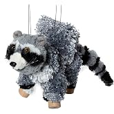 Artisan Owl Raccoon Marionette Puppet - Soft Yarn Body with Wooden Feet, Detachable Strings