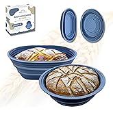 Sourdough Whisper Premium Foldable Silicone Sourdough Banneton Basket | Bread Proofing & Baking Basket Set - Includes Oval & Round Bowls (9.5 Inch) - Oven & Dishwasher Safe, Gifts for Bakers - Blue