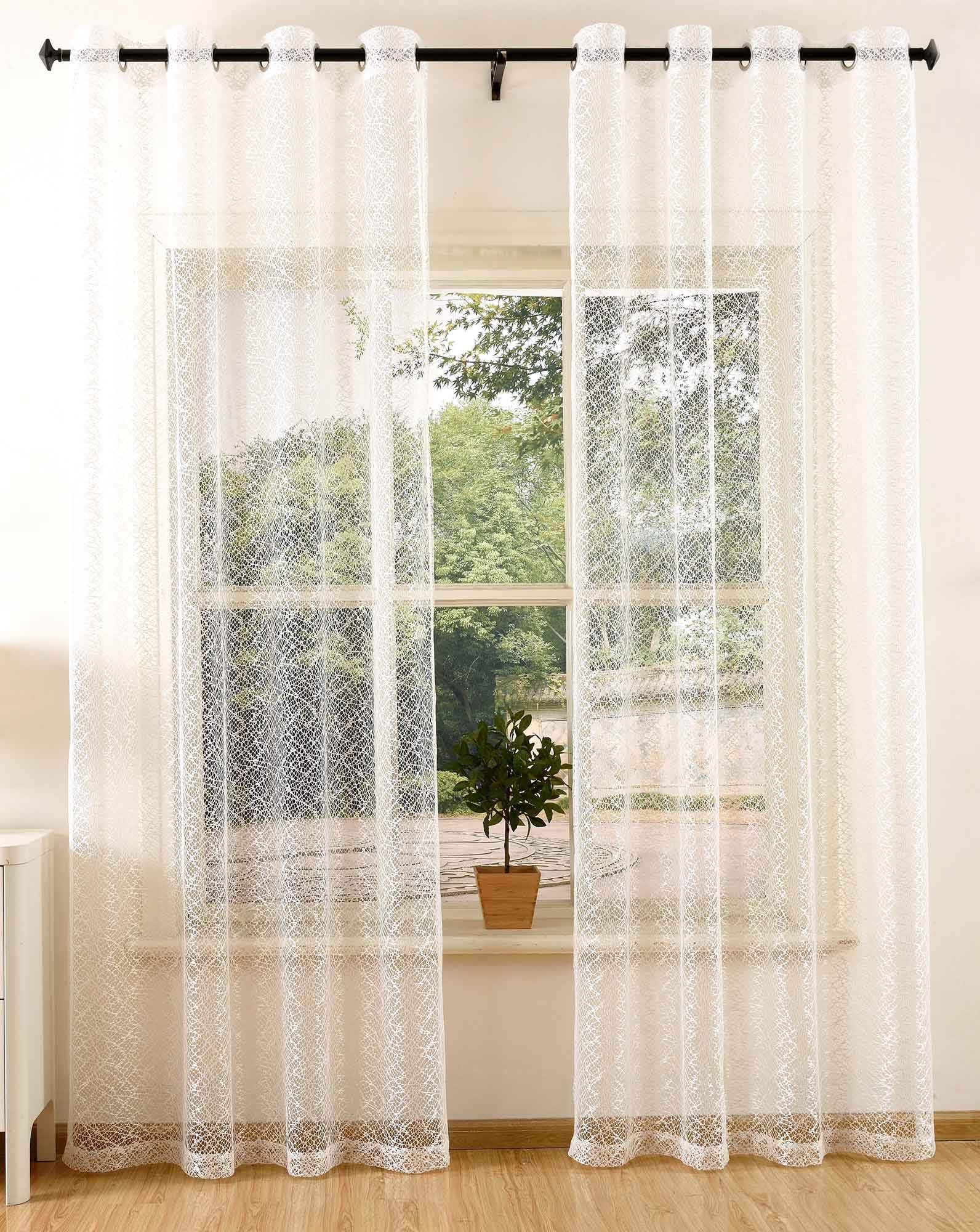 203522 curtain net structure with eyelets monochrome transparent decorative net curtain, set of 2, 245 x 140, natural