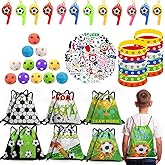 Nigifter 98 PCS Soccer Party Favors, Soccer Goodie Bags for boys, Soccer Party Decorations Supplies for Kids include Soccer Drawstring Bags, Whistles, Stickers, Fidget Spinners and Silicone Bracelets