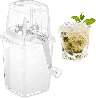Relaxdays Ice Crusher, manuell, Kurbel & Edelstahl-Mahlwerk, Eiswürfelzerkleinerer Kunststoff, Eiscrusher, transparent
