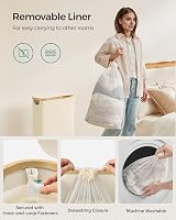 SONGMICS 65L Slim Laundry Basket with Lid Cream White LCB506W01 view 5