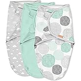 SwaddleMe by Ingenuity Original Swaddle, 100% Cotton, Improves Sleep & Calms Startle Reflex, 0-3 Months, 3-Pack - Floating Ge