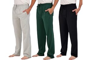 Real Essentials 3 Pack: Men's Pajama Pants - Knit Cotton Flannel Plaid Lounge Bottoms- Button Fly (Available In Big & Tall)