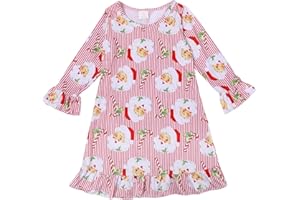 DACSOIT Christmas Toddler Girls Nightgowns Christmas Tree Elk Pattern Sleepwear Night Dress Pajamas 2-8Y