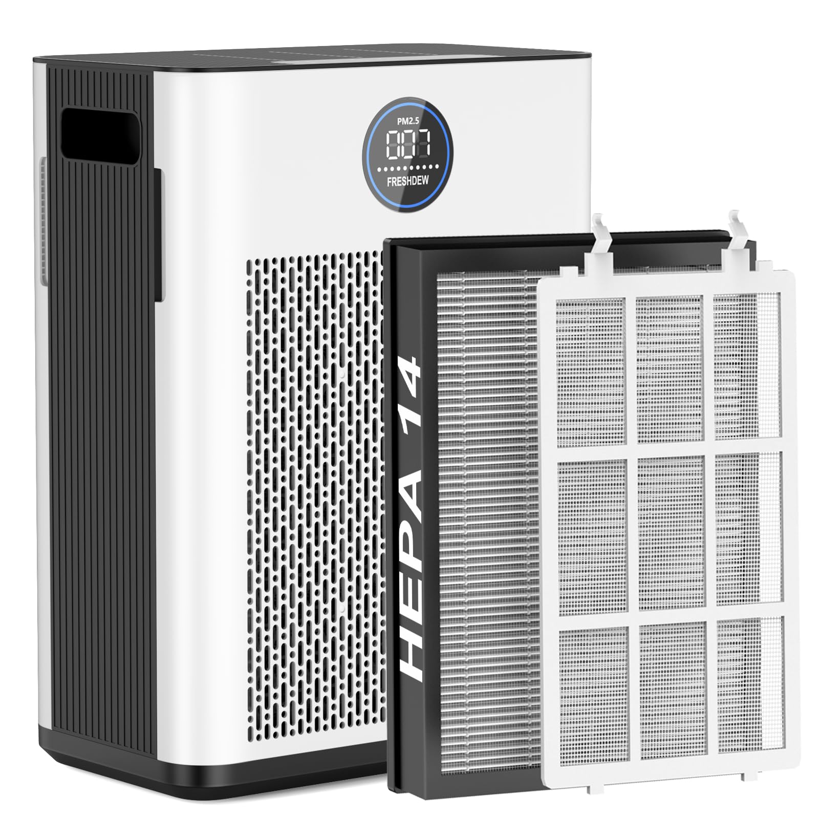 Photo 1 of Air Purifier,FREHSDEW Air Purifiers for Home with H14 HEPA and Activated Carbon Filter, Removes 99.99% of Dust,Odors,Smoke,and Pet Hair Covers up to 2300 Sq.Ft, Quiet and Energy Efficient