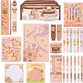 Ulema 33Pcs Cute Capybara Stationery Set,Capybara Birthday Gifts for Boys Girls School Supplies,Capybara Set with Compartments Gel Pens, Pencils, Erasers, Pencil Sharpener etc, Classroom Rewards.