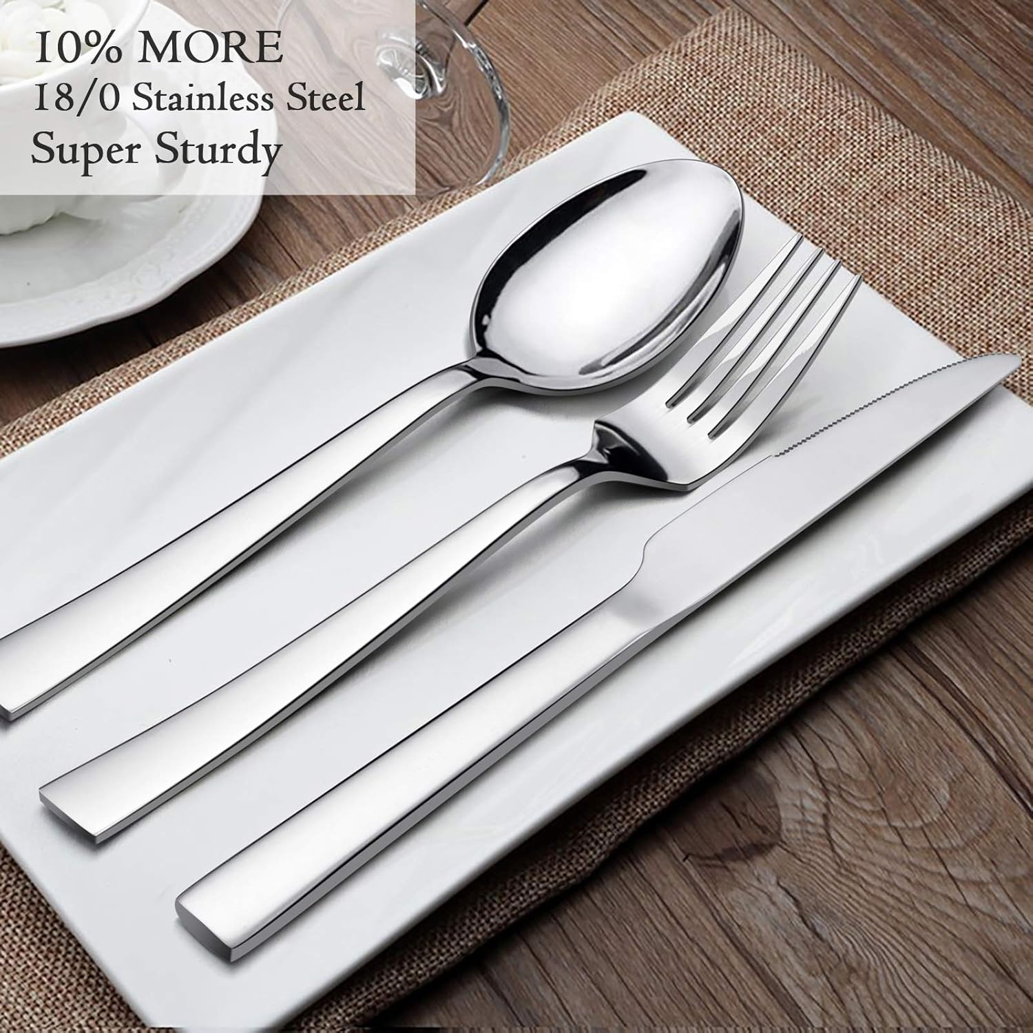 53-Piece Silverware Set, HaWare Solid Stainless Steel Modern Elegant Flatware Utensils, Includes 40-piece Cutlery Set, 5-piece Serving Set, 8-piece Steak Knives, Mirror Polished & Dishwasher Safe: Kitchen & Dining