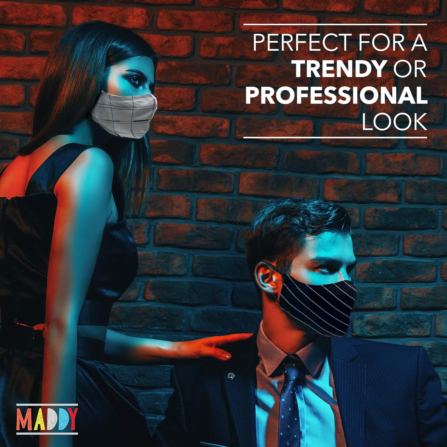 Cloth Face Masks Reusable Washable for Men & Women - Black & White Cotton Face Masks Printed Face Covering with Elastic Straps - Unisex Adult by MADDY - 3 PCS: Clothing