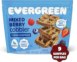 Evergreen Mixed Berry Cobbler Waffles, 100% Whole Grain, 1 Full Combined Serving of Fruits & Veggies, No Refined Sugar, Suppo
