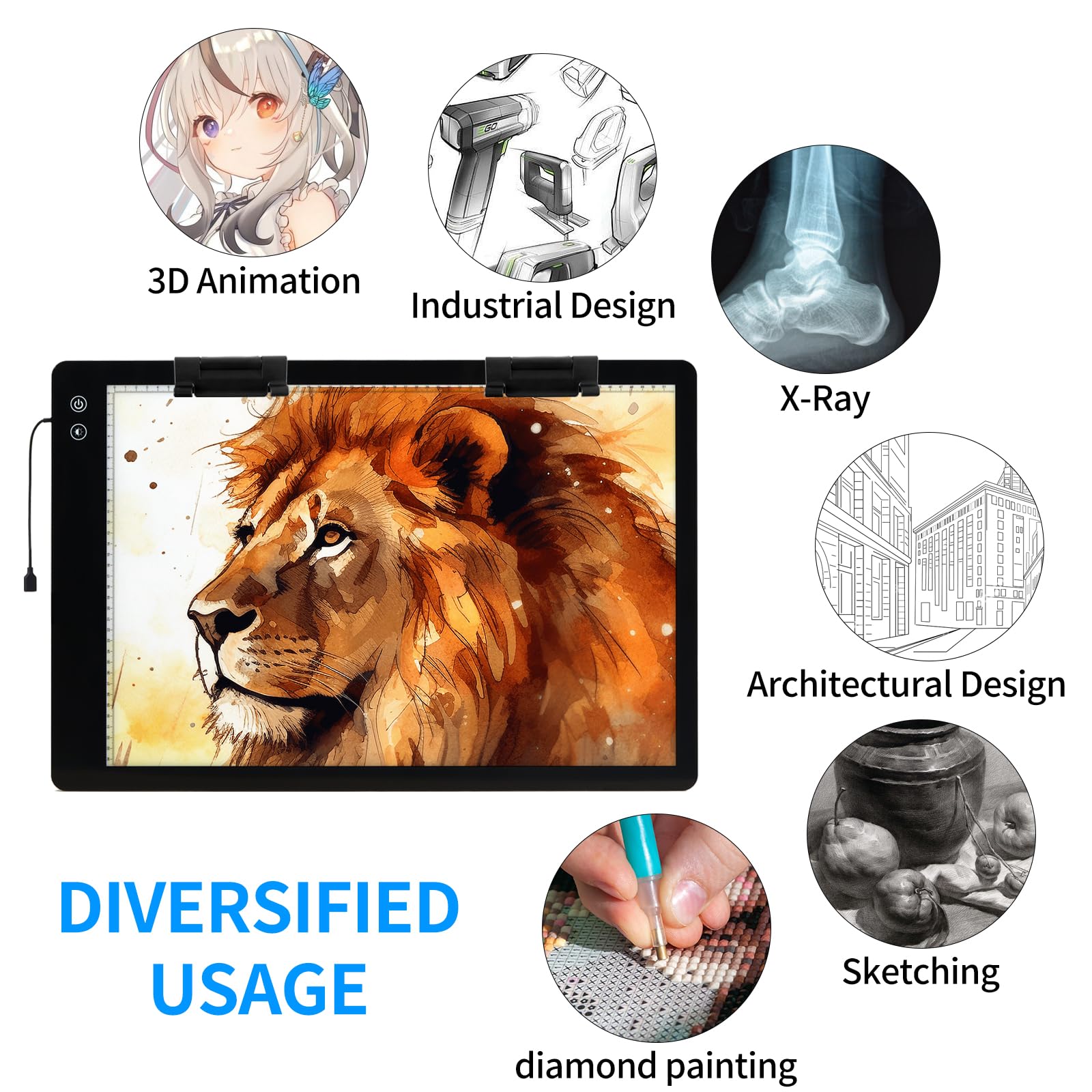 Upgraded Rechargeable A2 Light Pad 23.7”x15.8”, TOHETO 5200mAh Battery Powered Large Tracing Light Box, 6 Levels & Stepless / 3 Colors Super Bright Light Board for Diamond Painting, Drawing, Sketching